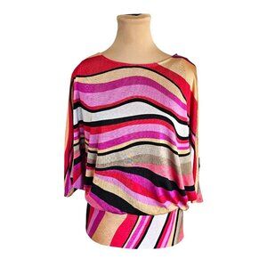 Frank Lyman Bright Colorful Striped Batwing Blouse Sz 8